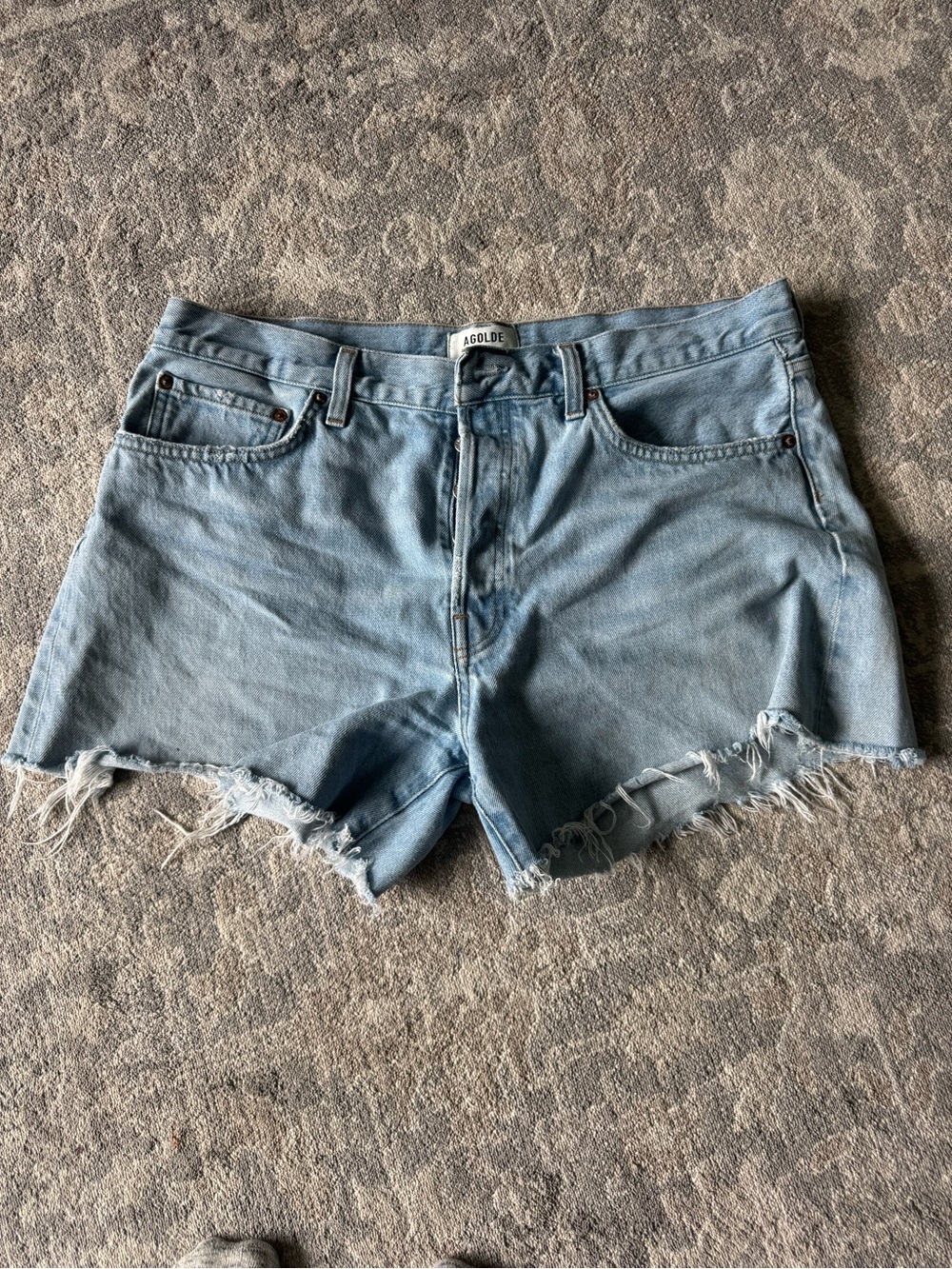 Agolde Light Blue Raw Hem Denim Cutoff Shorts